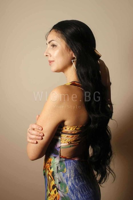 Дълга черна къдрава лейс фронт перука Карина