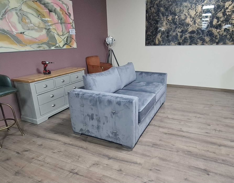 Сив диван от плат тройка с функция сън