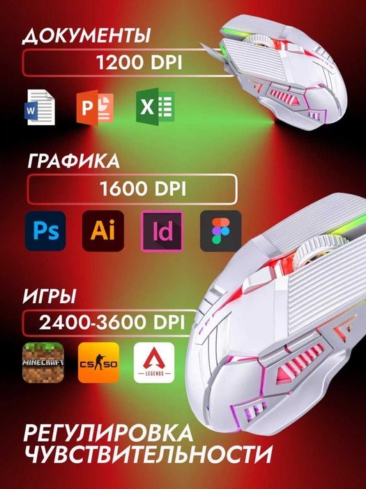 Sichqoncha kompyuter o'yini uchun, simli, yoritilgan