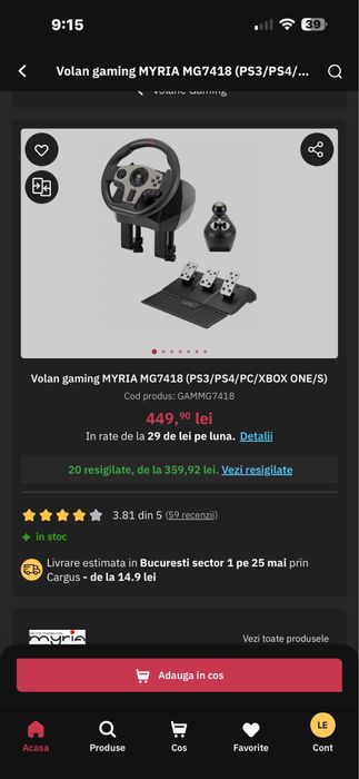 Volan Gaming cu schimbator si pedale