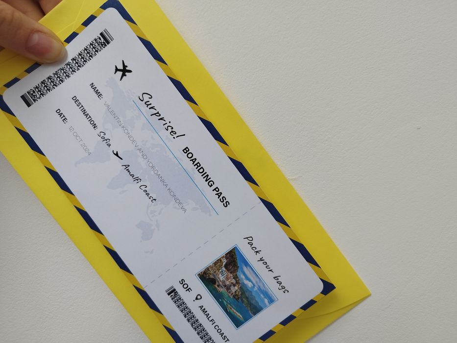 Покани, ваучери, самолетни билети, картички