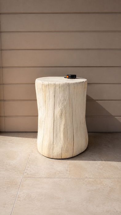 Masuta de cafea tip buturugă masa laterala din MGO, măsuță cafea interior/exterior, aspect lemn natural