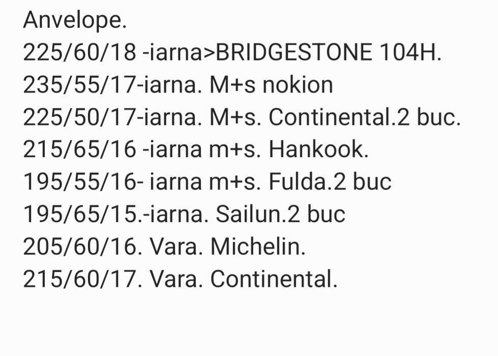 Vand anvelope.  Mai multe dimensiuni si marci