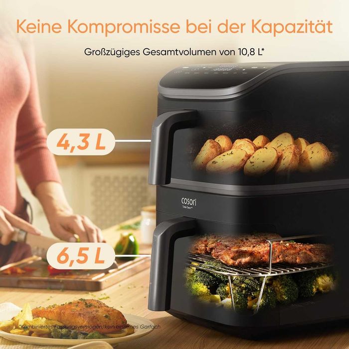 Фритюрник с горещ въздух COSORI CAF-ADE Airfryer, 2 камери, 10,8 л