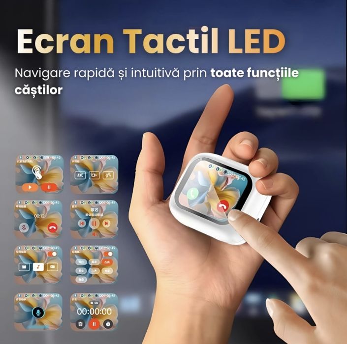 Casti Wireless cu Translator AI, Control APP, Bluetooth si Ecran Digital cu Control Tactil