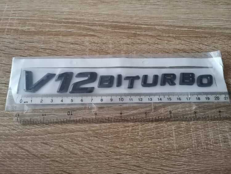 черен надпис Mercedes Benz V12 Biturbo
