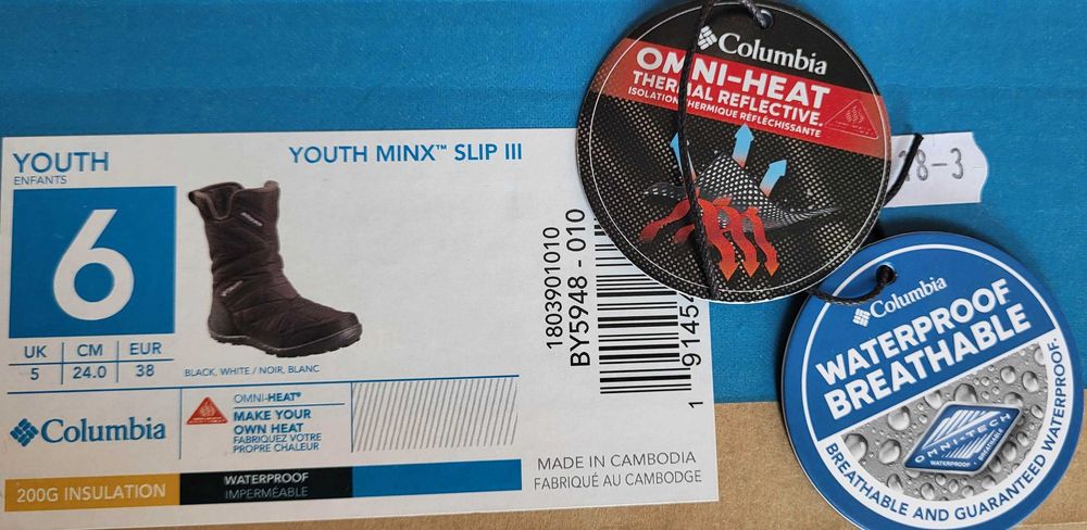 Columbia - супер запазени,непромокаеми боти Youth Minx™ Slip III,Черни