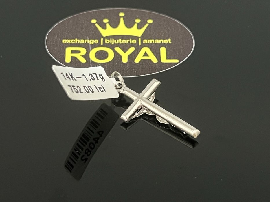 Bijuteria Royal CB : Pandant cruce aur alb 14k 1,37 grame