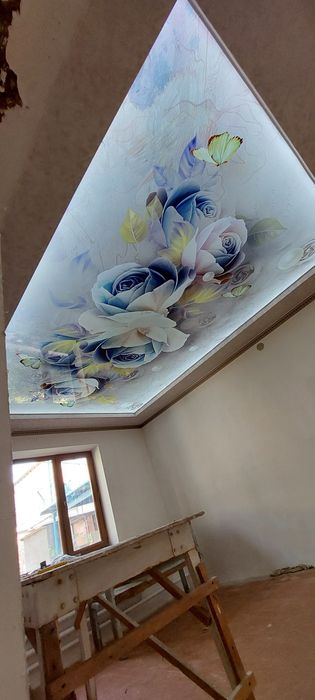 Натяжные потолки однотоновые и с фото печатью и 3Д обои качественно