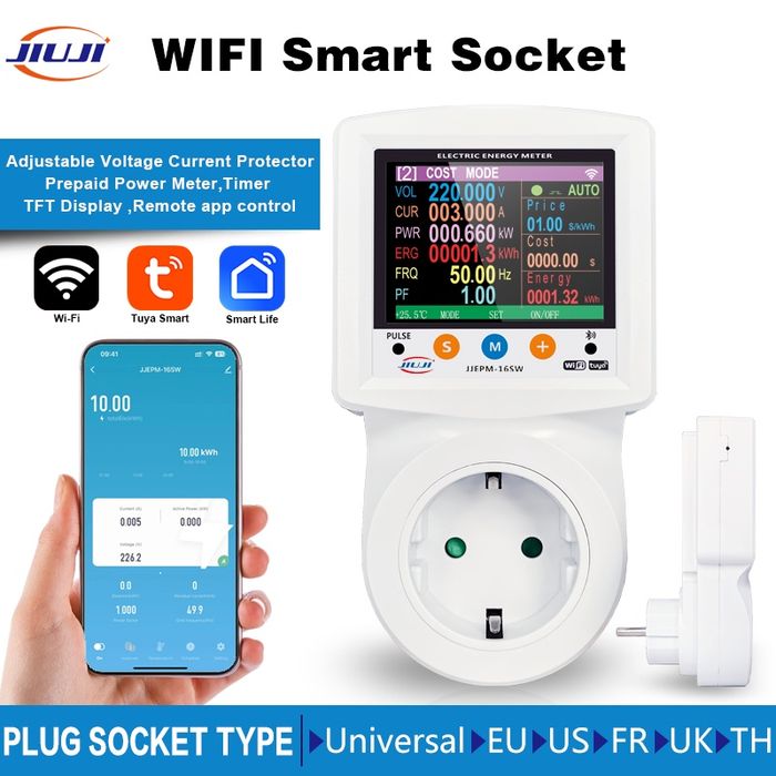 Priză Inteligentă cu Contor Energie JJEPM-16SW – WiFi, Display Color