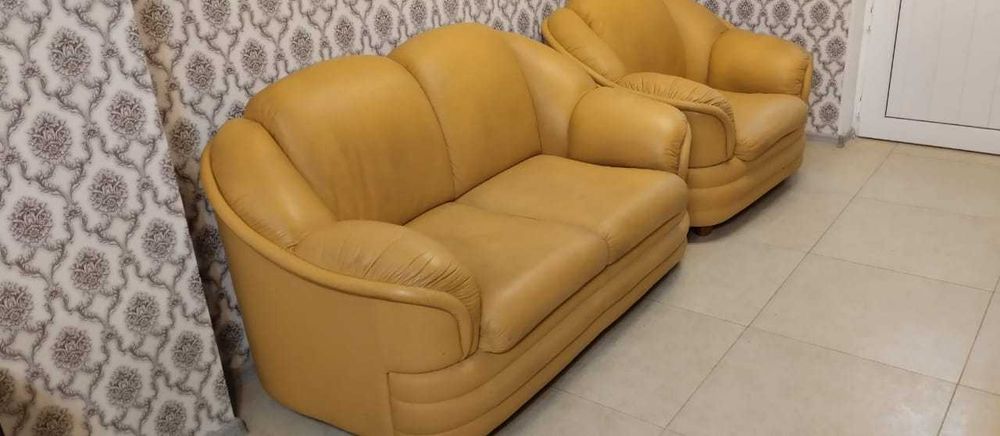 Диван. Кресло. Натуральная кожа.