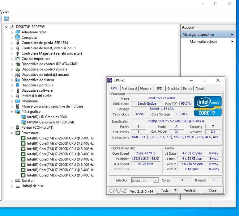 Unitate PC- i7 2600K, 16GB RAM, NVIDIA GTX 1060 3GB DDR5 192 BITI