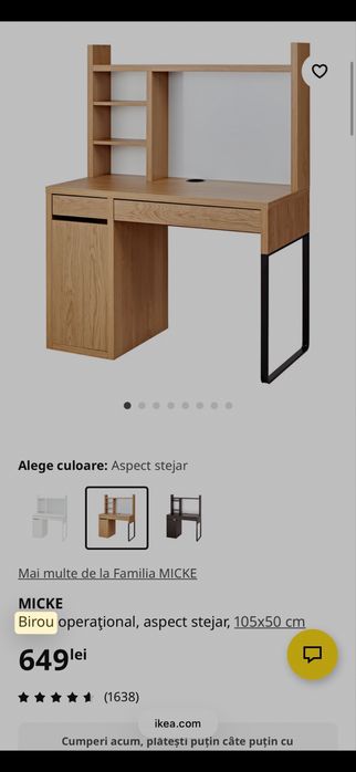 Birou 105/50 cm  -2 buc - alb si maro