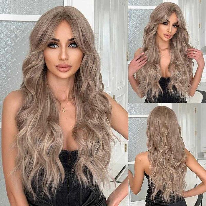 Тъмно руса вълнообразна синтетична перука – 60 см