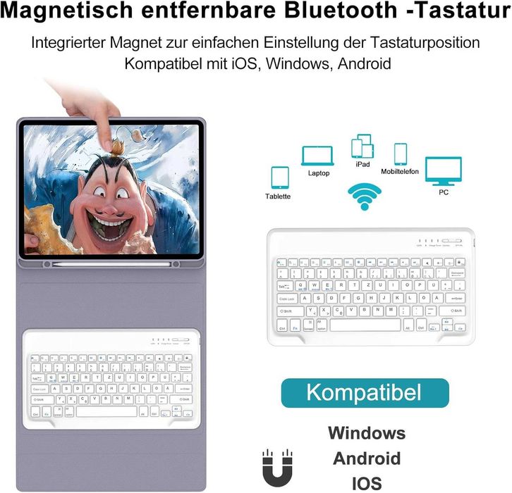 Husa iPad 12.9 inch, tastatura bluetooth inclusa culoarea lavanda