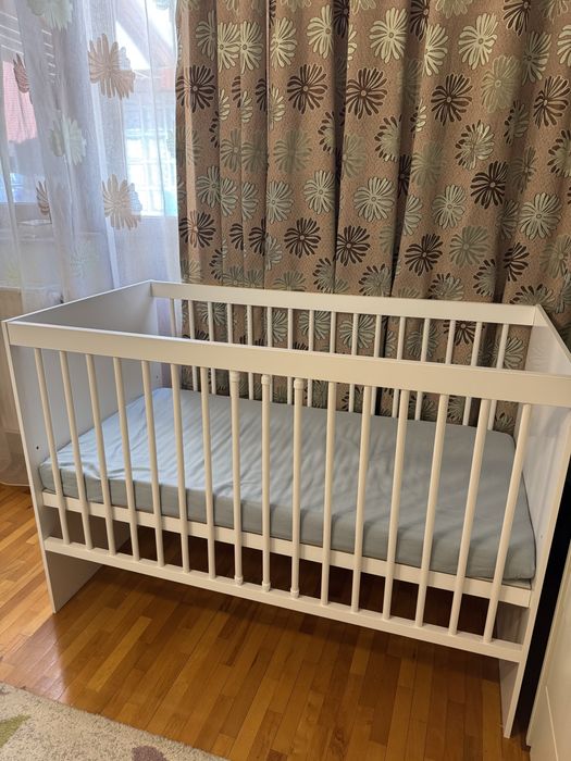 Patut din lemn copii si bebelusi KLUPS+ saltea IKEA nou nefolosit