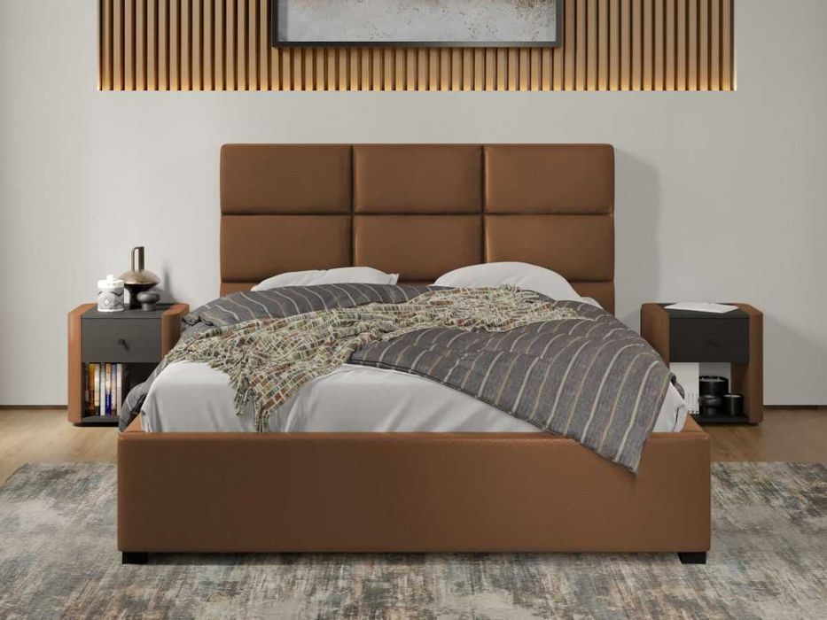 Pat tapitat Cico fix 170 x 114 C1 din piele/stofa Maro Nube 23