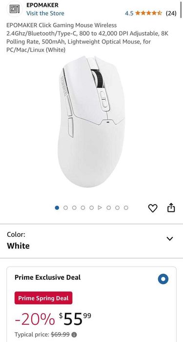 Белая игровая минималистская мышь Epomaker Click Mouse