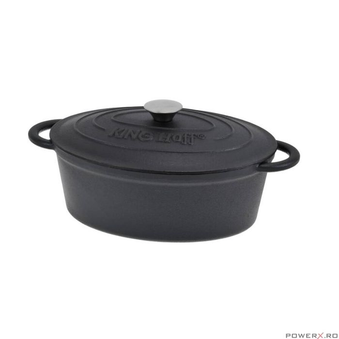 Oala fonta 6.2litri, 33cm cratita cu capac, negru, KingHoff