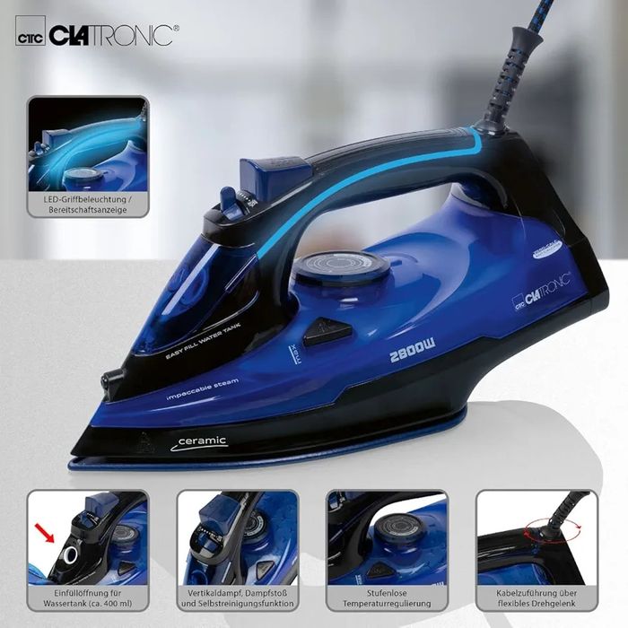 Нов парна ютия 2800 W Clatronic DB 3755 черно/синьо