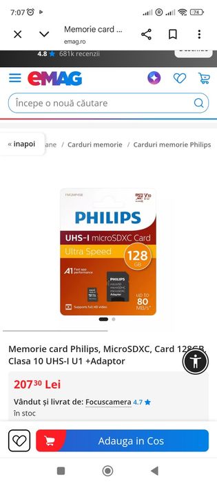 Card  memorie Philips Ultra Pro UHS l-I micro SDXC 128 GB +adaptor,noi