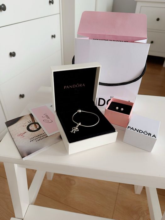 НОВО Disney x PANDORA гривна + талисман + обеци | пълен пакет Пандора