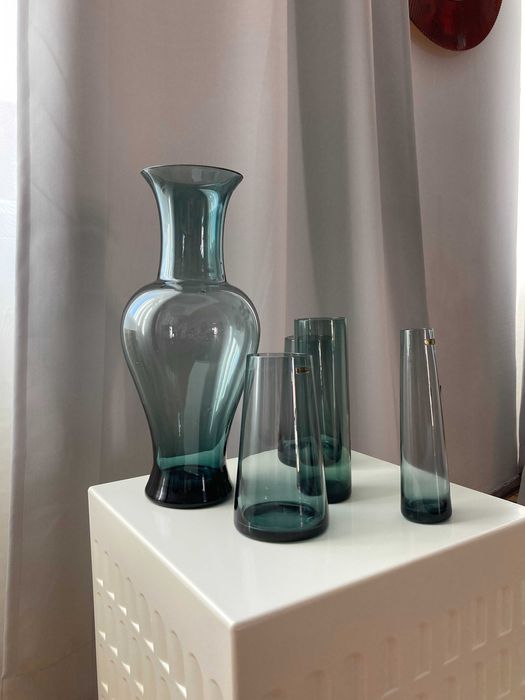 set vaze pt mobilier din sticla cristal turmalin Wilhelm Wagenfeld WMF