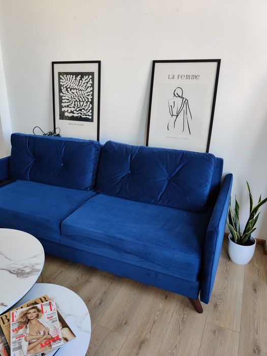 Разтегателен диван - син велур