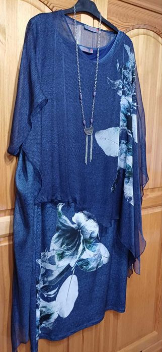 Прекрасна Рокля с Фиерична ТУНИКА Коприна + Колие!НОВА!