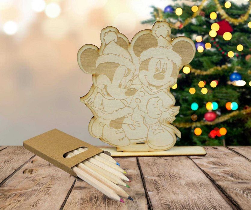 Дървена фигурка за оцветяване със стойка и моливи