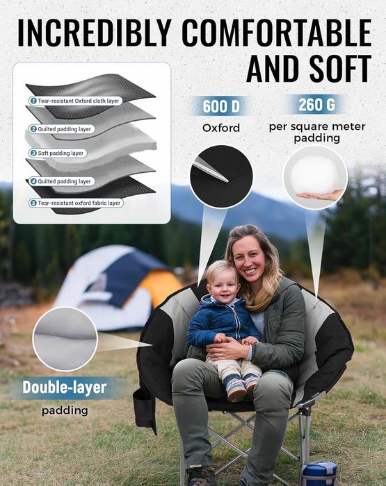 KingCamp Moon Chair, сгъваем къмпинг стол, здрав, подплатен