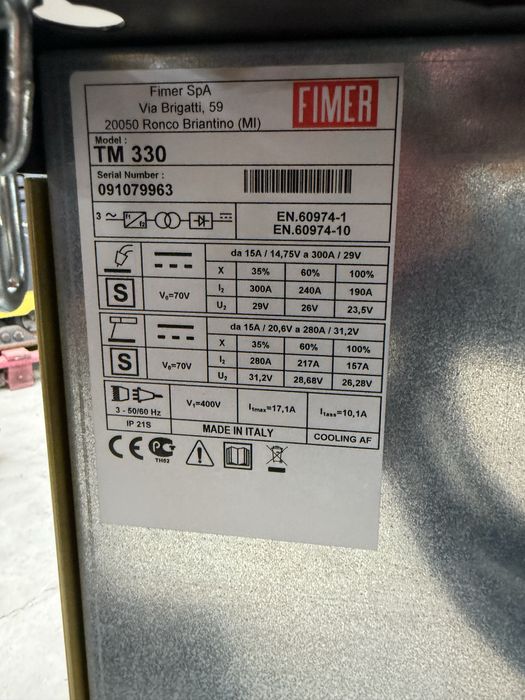 Aparat de sudura Mig Mag /MMA Fimer TM 330 Inverter / 300 a / 380v Nou