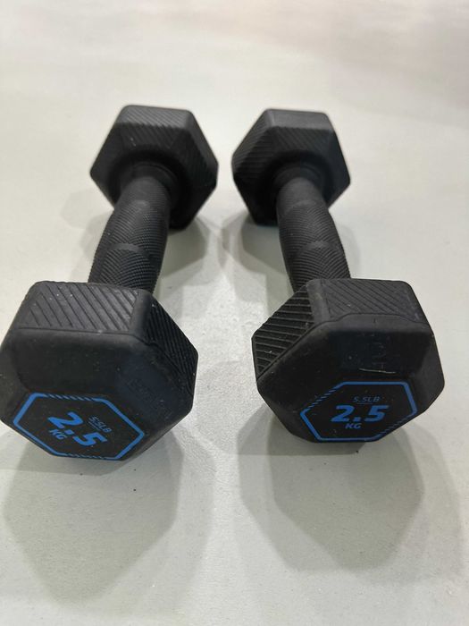 Gantere hexagonale cauciucate 2 x 2,5 kg (5 kg total) Decathlon Domyos