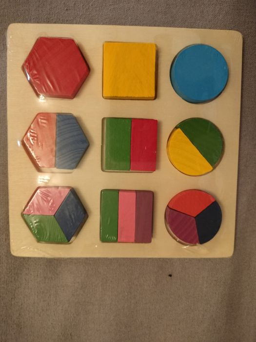 Puzzle incastru lemn forme geometrice și vehicule