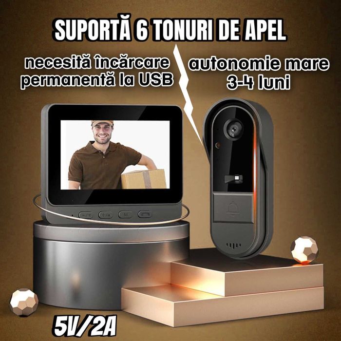 Sonerie video fara fir, de exterior, captureaza imagini, mod noapte