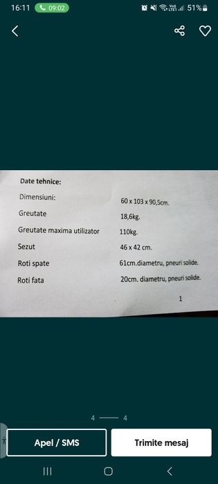 Cărucior cu roti pentru batrani/ handicap
Vând cărucio