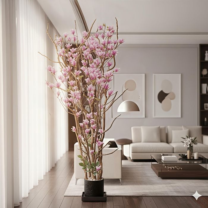 Copac Magnolie din trunchiul natural și flori artificiale