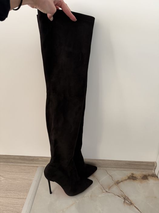 Велурени дълги черни чизми Avva Collection