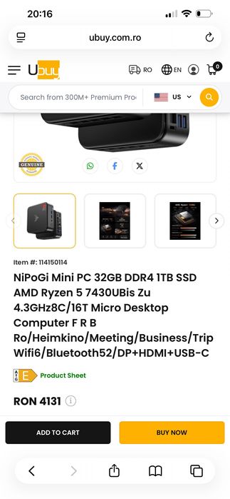 NiPoGi Mini PC 32GB DDR4 1TB SSD AMD Ryzen 5 7430U