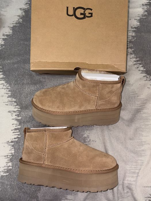 ghete cizme Ugg Clasic Mini Dipper platform ultra mini bej crem maro marime 37 38 39 40 blana