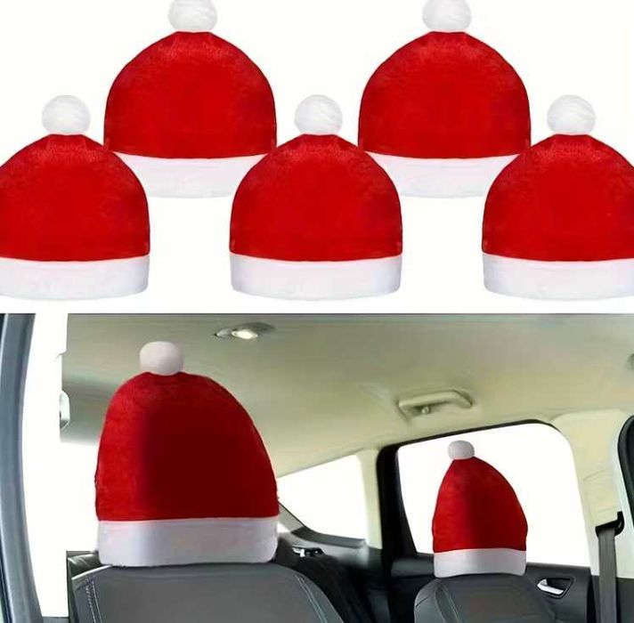 Коледна украса за кола 2 броя калъфи за подглавници коледна шапка
