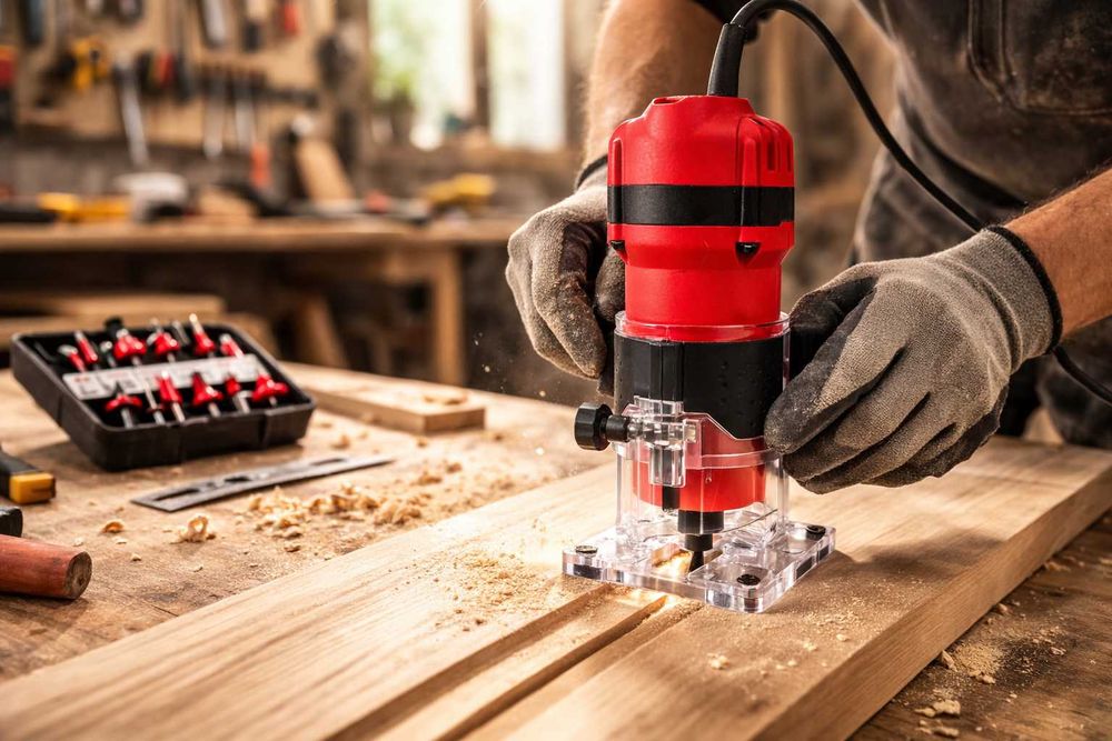 Wood Trimmer 800W Freza Lemn + Set 15 Freze Inclus