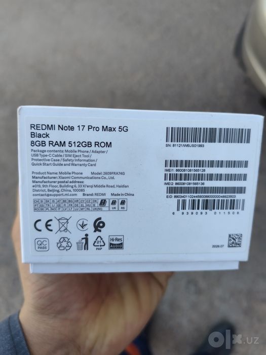 Redmi not 17 pro max sotiladi holati idyal aybi yoq ishlashi zoor
