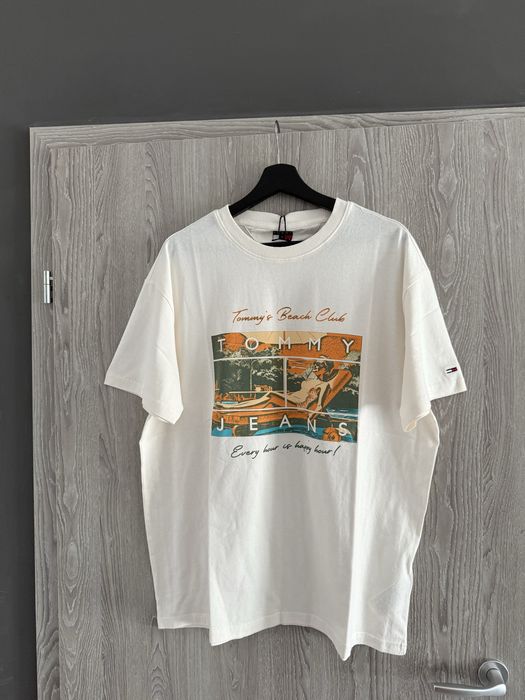 Tommy Jeans tricou unisex alb model beach club marimea L nou