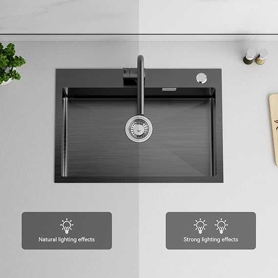 Chiuvetă de bucătărie, 60,5 x 43,5 cm neagră Auralum