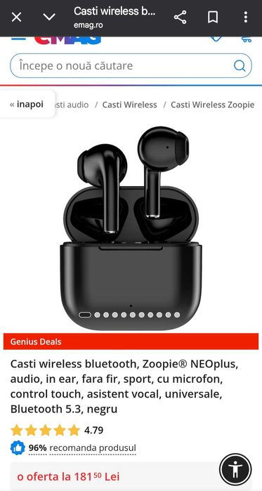 Căstile wireless Bluetooth Zoopie NEOplus de culoare neagră