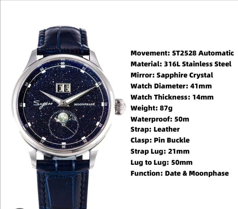 Ceas Sugess Moonphaae Automatic superb