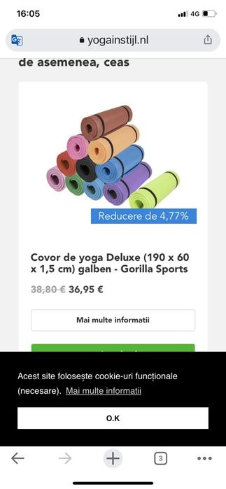 Covor sala saltea yoga Deluxe (190 x 100 x 1,5 cm) made in Germany noi