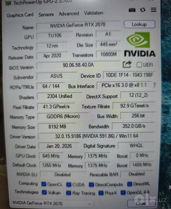 Asus ROG Strix.RTX2070 8gb/16gb ddr4/Core i7 10750h/ssd 512gb/17.3"