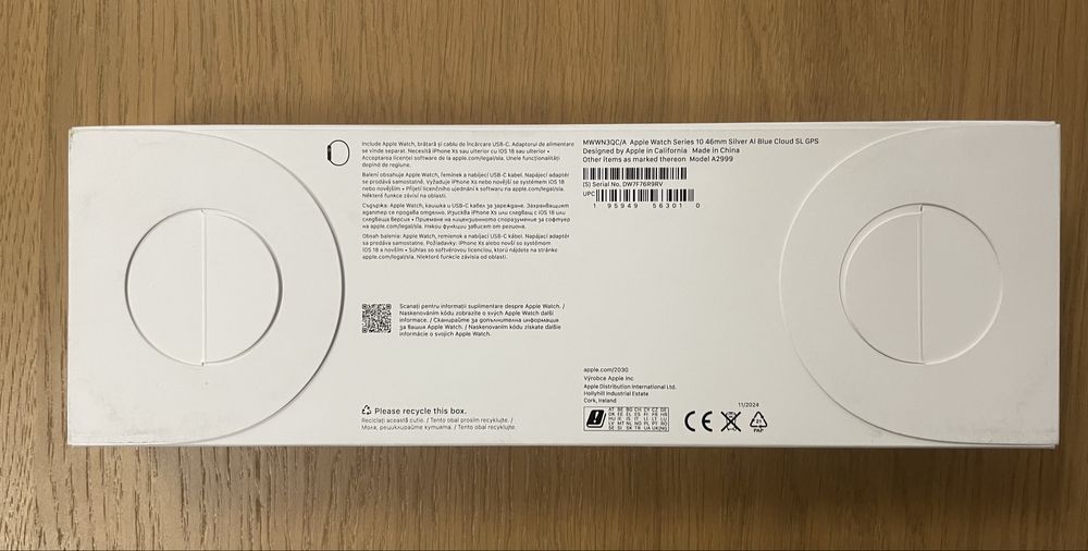 Apple Watch 10 GPS, Silver Aluminum Case 46 мм, Blue Cloud Sport Loop